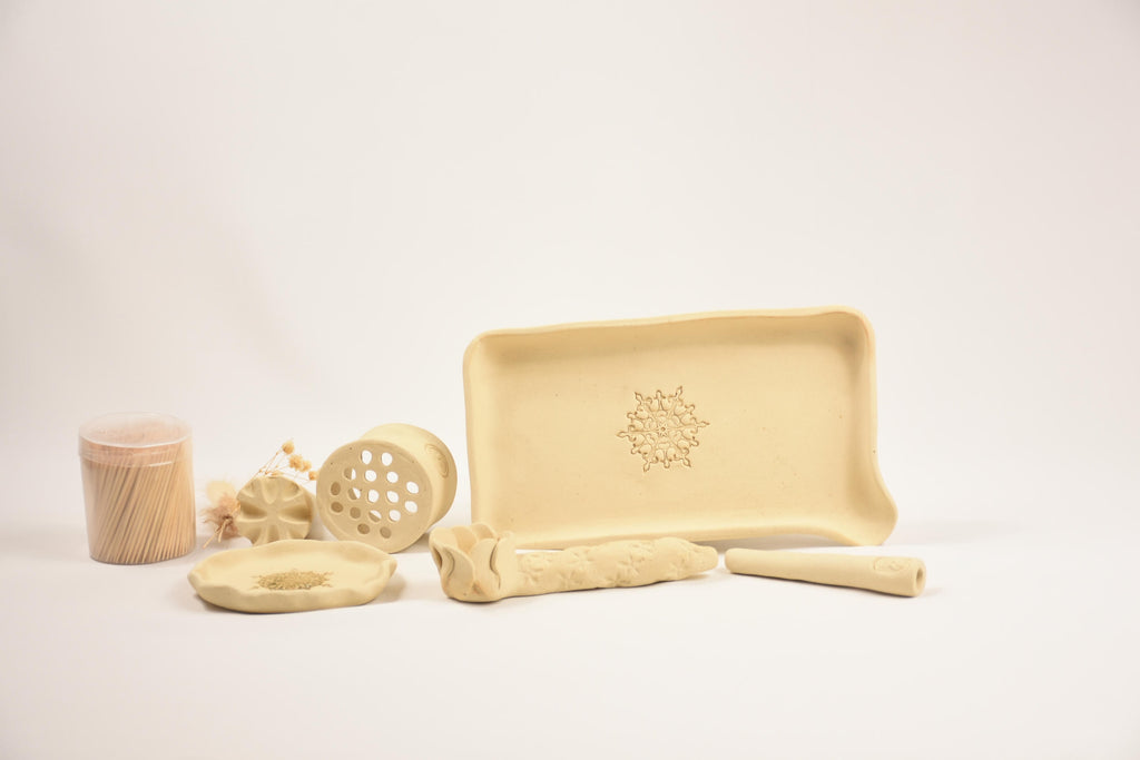 Ceramic Art Collection "Nuweiba Sands" | Handmade Beige Speckled Tray, Sculptural Set & Vessel