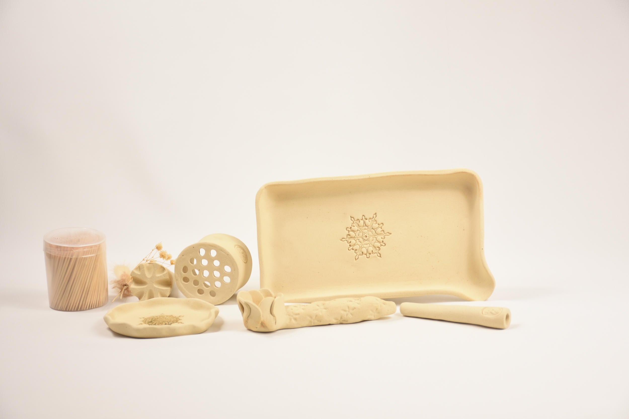 Ceramic Art Collection "Nuweiba Sands" | Handmade Beige Speckled Tray, Sculptural Set & Vessel
