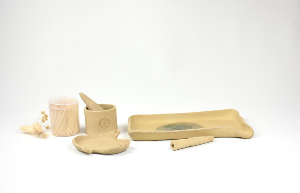 Ceramic Art Collection "The Sinai Oasis" | Handmade Beige Tray, Glazed Vessel & Sculptural Set