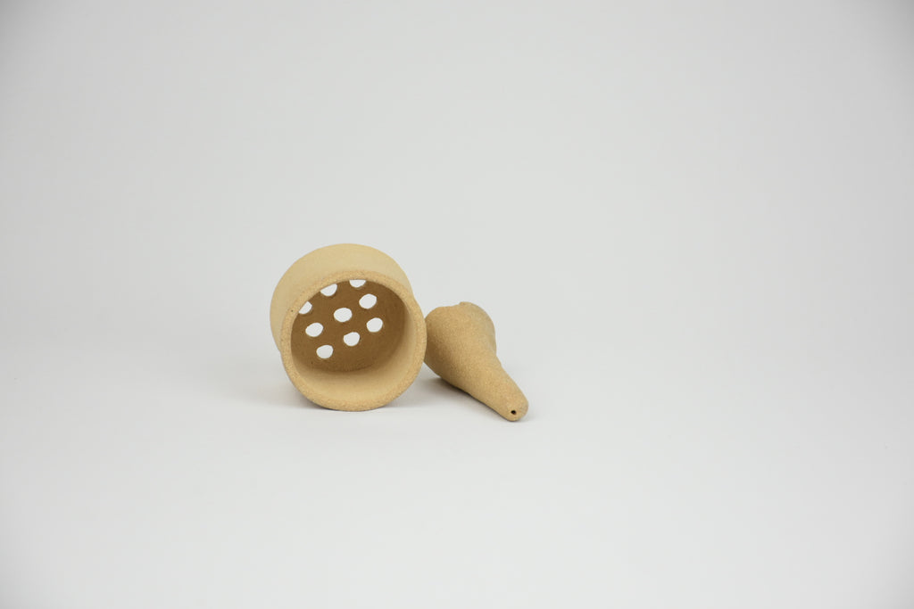 Ceramic Botanicals Set "The Hidden Spring" | Handmade Mixed Clay Tray & Infinity Burner Kit | Herb Crusher, Storage Pebble & Glazed Dish